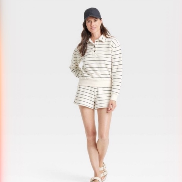 Universal Thread Long Sleeve Stripe Fleece Polo Sweatshirt - Picture 2 of 5